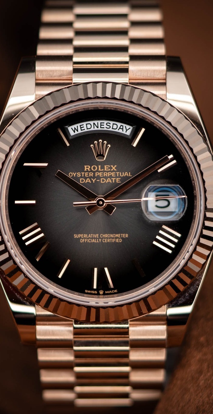 Rolex Day-Date in rose gold with chocolate dial